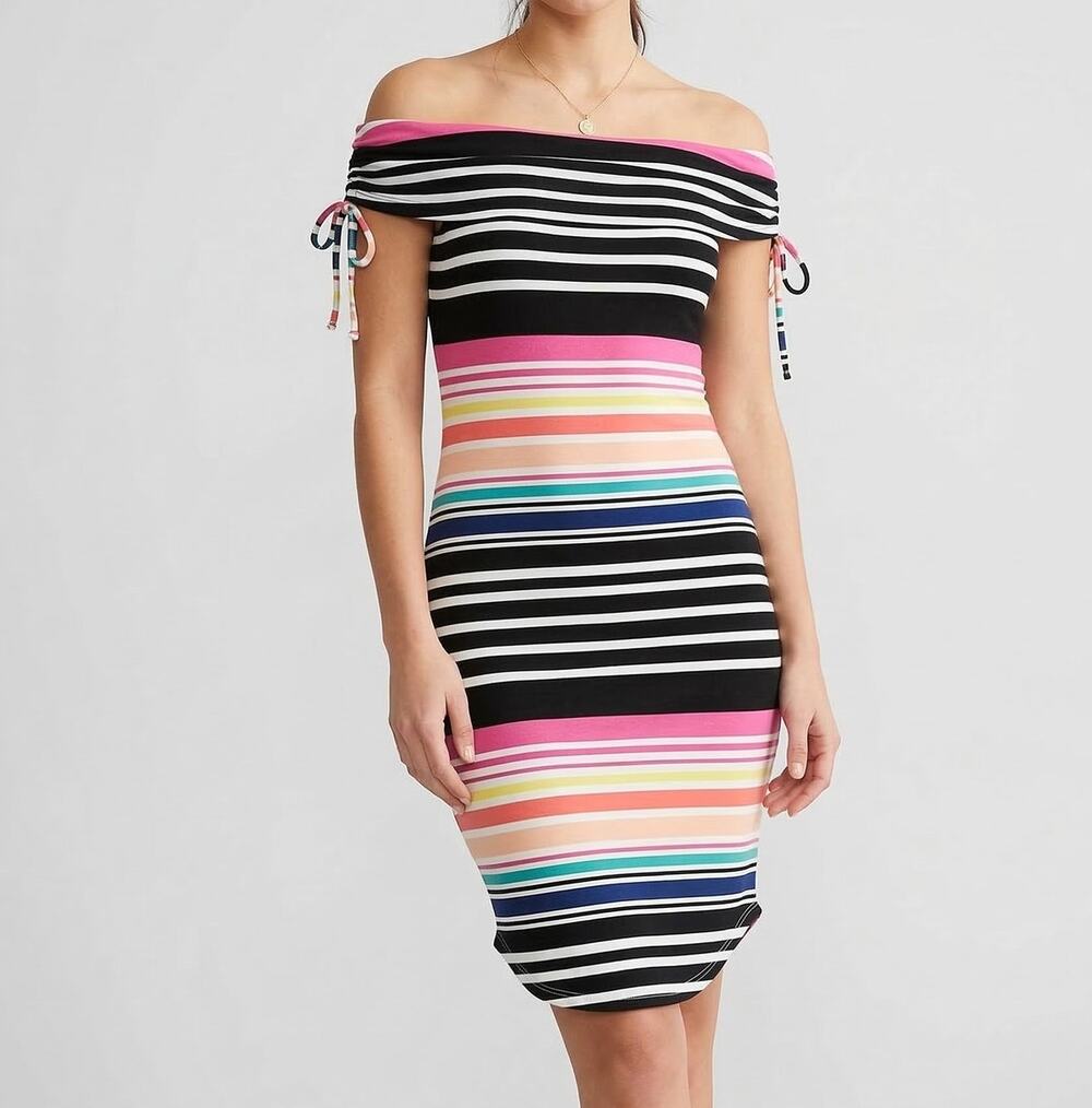 No Boundaries XS Size 1 Striped Dress Off Shoulder